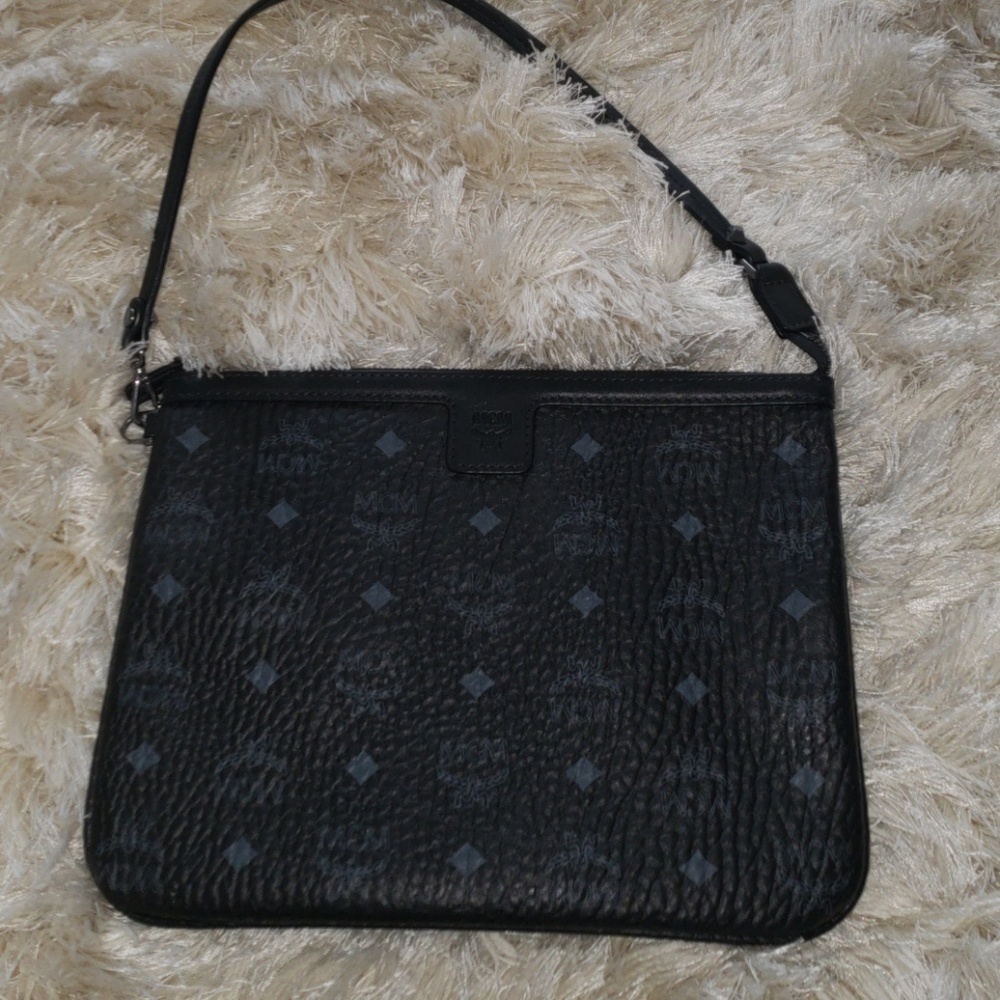 MCM Black Visetos Monogram Pouch